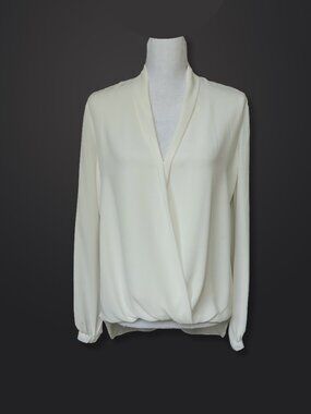 Max Studio White Blouse Romantic Minimal Flowy Poet Sleeve Ren Faire Pullover